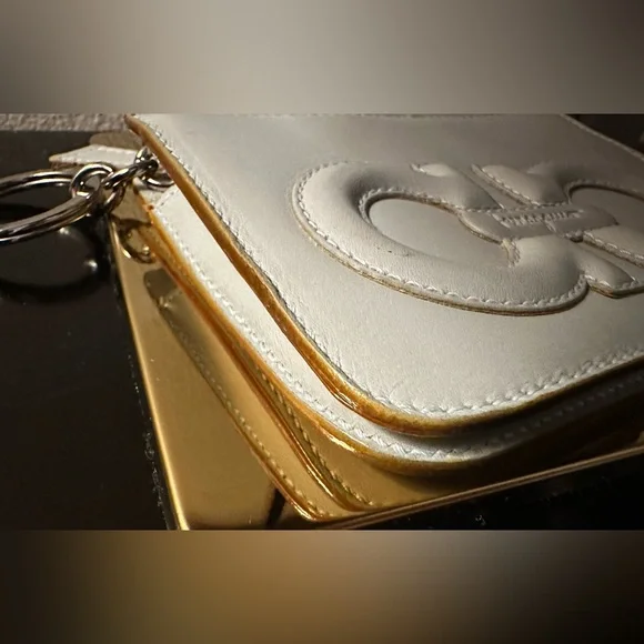 Salvatore Ferragamo Blue Grey Leather Coin Purse Card Case Keyring - Picture 2 of 6